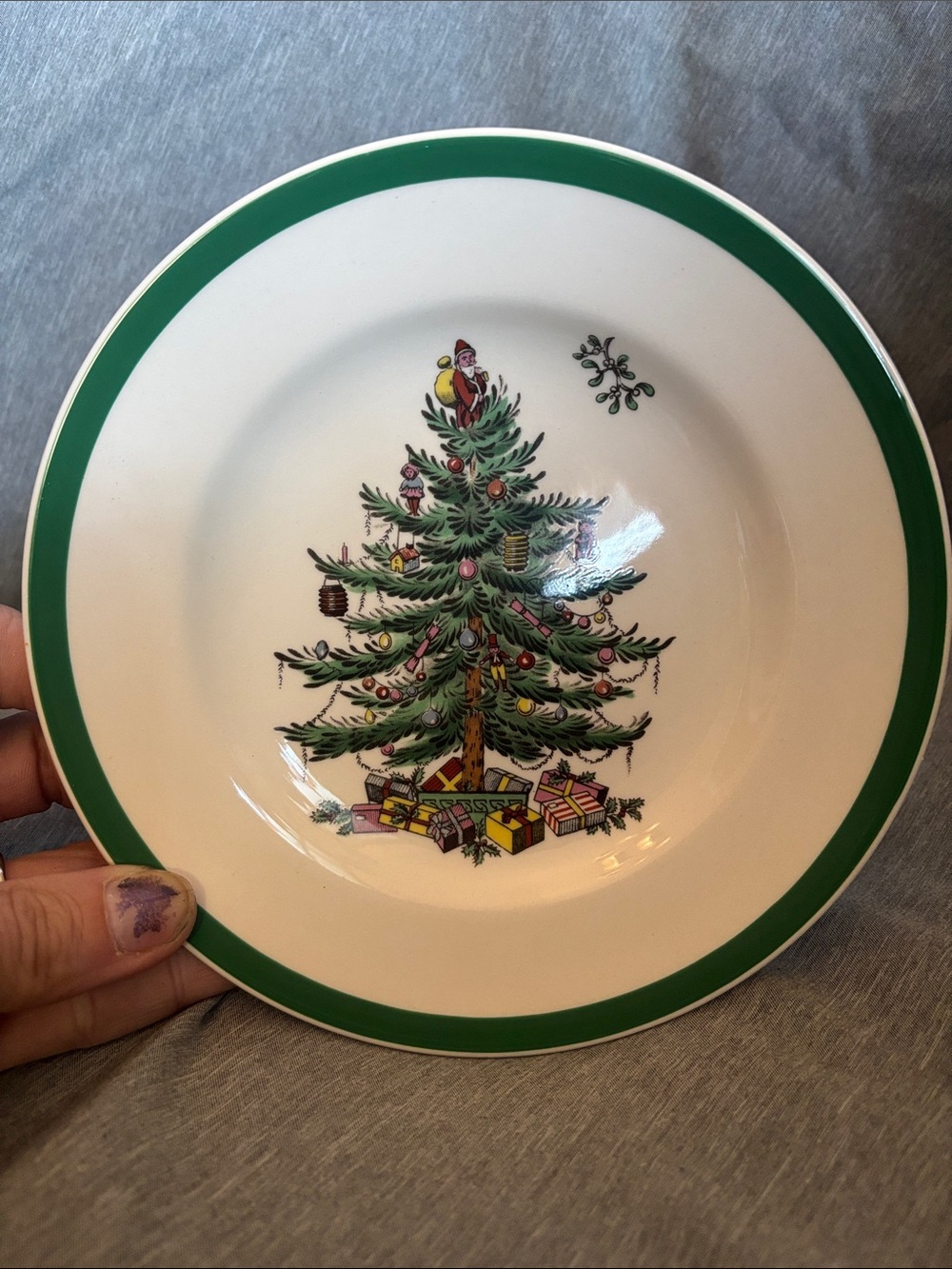 Vintage Spode Christmas Tree Plate with Green Rim (set of 2)